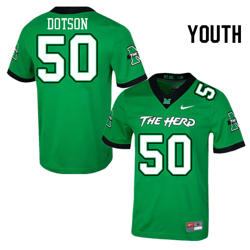 Youth #50 Caden Dotson Marshall Thundering Herd College Football Jerseys Stitched Sale-Green - Click Image to Close